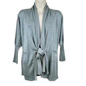 NEW Peruvian Connection Cardigan Sweater Tie Front Pima Cotton Sage Small